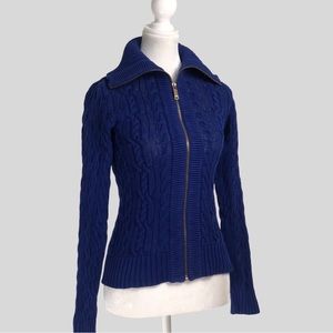 Ralph Lauren VTG Black Label Cable FullZip Sweater Cardigan Turtleneck Cotton SP